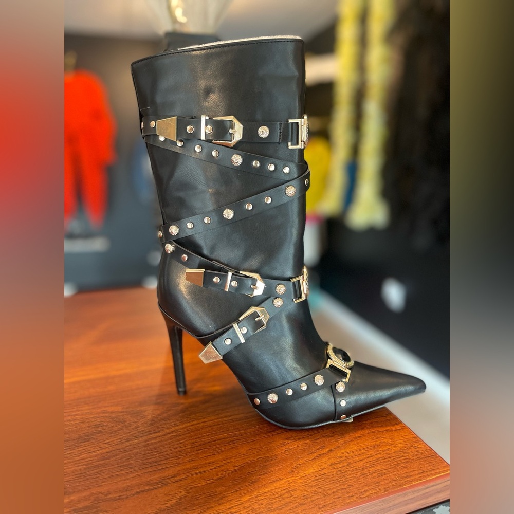 Black Studded Leather Boots